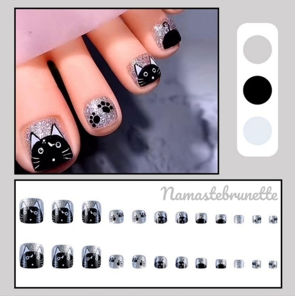 2/$16 Cat Glitter Press On Toenails - Picture 3 of 9